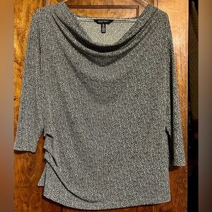 Ellen Tracy Black , Green & White Animal Print Cowl Neck Shirt